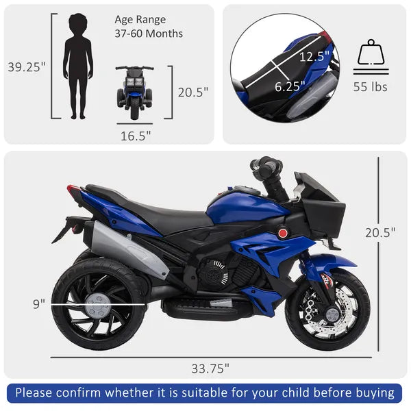 Aosom Electric Motorbike for Kids 6V Ride-On Motorcycle Toy with Music Horn Headlights Blue - product image 3