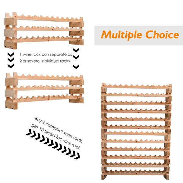 72-Bottle Wooden Wine Rack, Stackable Storage, Natural Wood Finish, for Kitchen or Cellar - product image 8