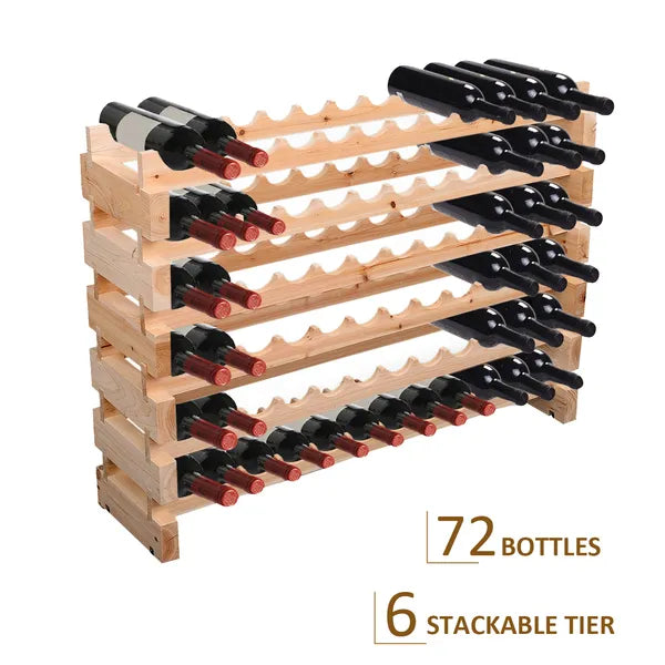 72-Bottle Wooden Wine Rack, Stackable Storage, Natural Wood Finish, for Kitchen or Cellar - product image 5