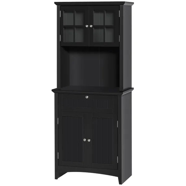 Kitchen Buffet with Hutch, Pantry Storage Cabinet with Framed Glass Door, Drawer, Microwave Space, Black - product image 11
