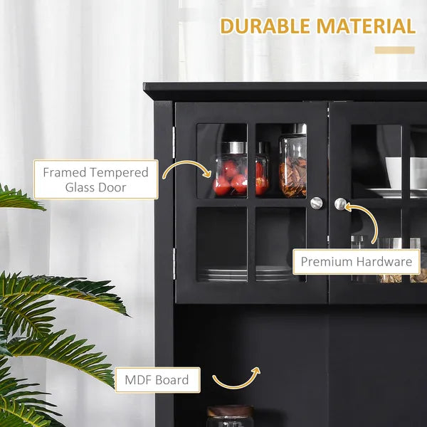 Kitchen Buffet with Hutch, Pantry Storage Cabinet with Framed Glass Door, Drawer, Microwave Space, Black - product image 5
