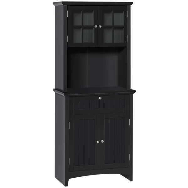Kitchen Buffet with Hutch, Pantry Storage Cabinet with Framed Glass Door, Drawer, Microwave Space, Black - product image 1