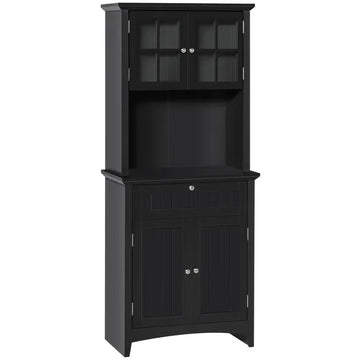 Kitchen Buffet with Hutch, Pantry Storage Cabinet with Framed Glass Door, Drawer, Microwave Space, Black - product image 1
