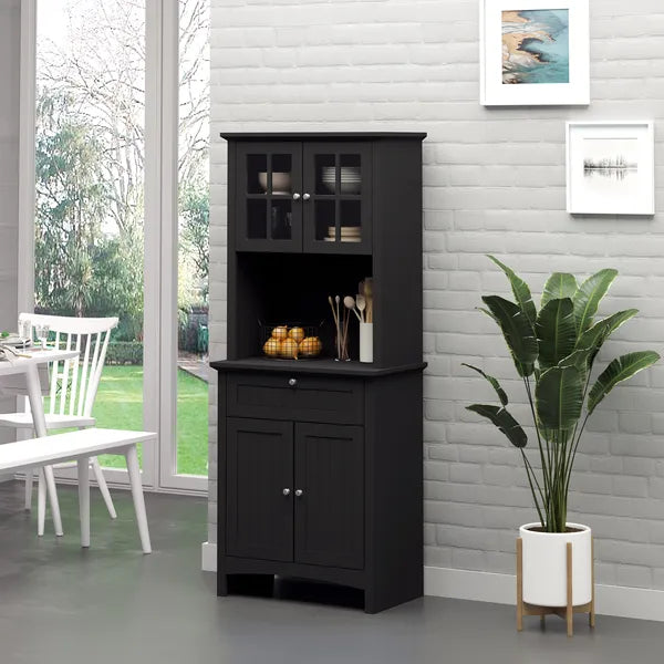 Kitchen Buffet with Hutch, Pantry Storage Cabinet with Framed Glass Door, Drawer, Microwave Space, Black - product image 2