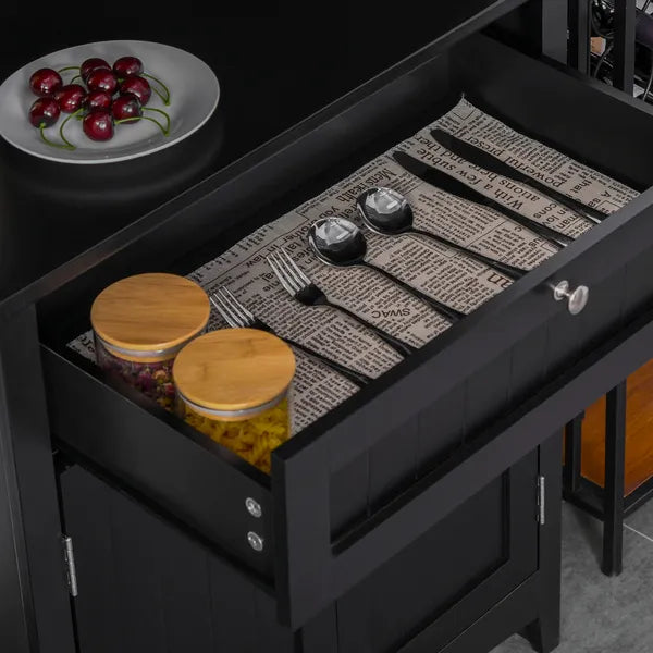 Kitchen Buffet with Hutch, Pantry Storage Cabinet with Framed Glass Door, Drawer, Microwave Space, Black - product image 9