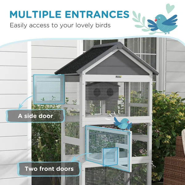 Wooden Bird Aviary with Slide-Out Tray Ladder Perches for Finches Parakeets Cozy Gray - product image 5
