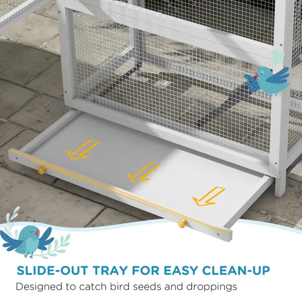 Wooden Bird Aviary with Slide-Out Tray Ladder Perches for Finches Parakeets Cozy Gray - product image 4