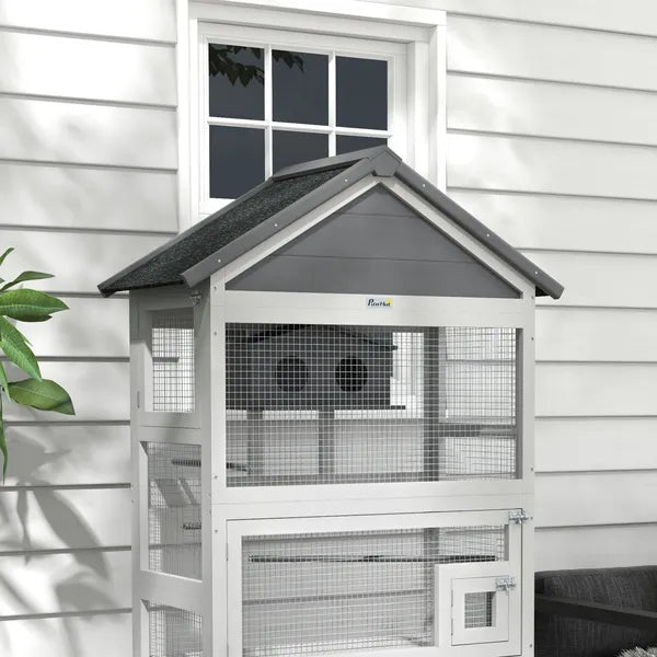 Wooden Bird Aviary with Slide-Out Tray Ladder Perches for Finches Parakeets Cozy Gray - product image 9