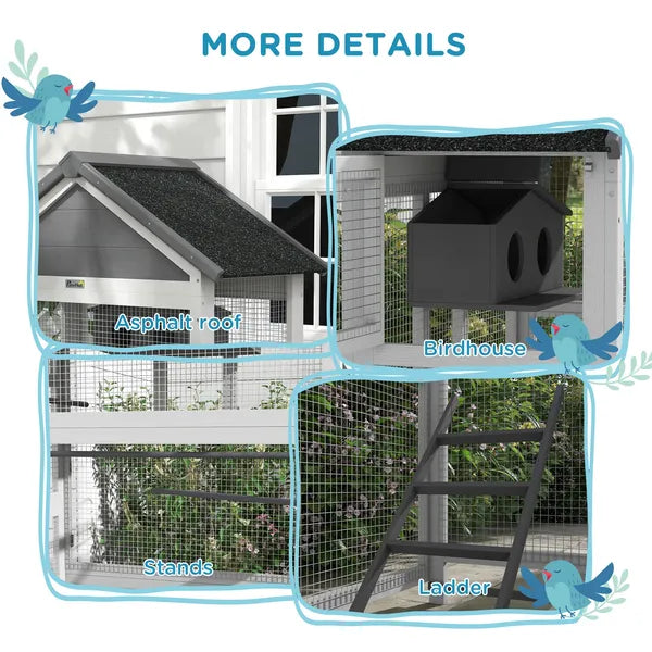 Wooden Bird Aviary with Slide-Out Tray Ladder Perches for Finches Parakeets Cozy Gray - product image 7