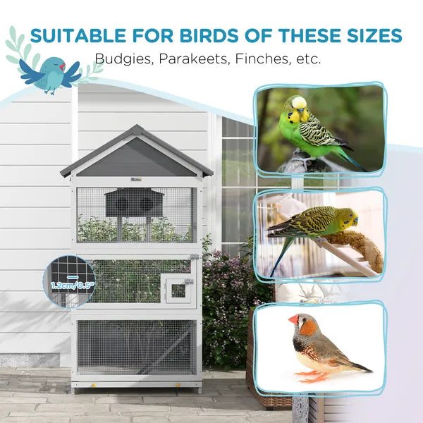 Wooden Bird Aviary with Slide-Out Tray Ladder Perches for Finches Parakeets Cozy Gray - product image 6