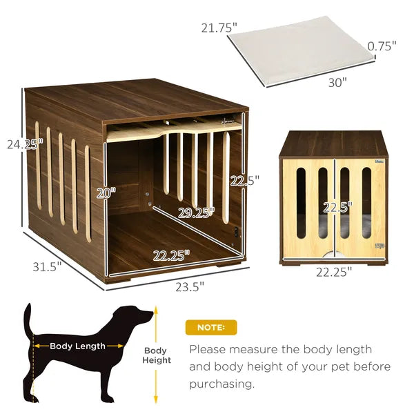 Wooden Pet Crate Table with Plush Cushion, Side Entry, Removable Door, Brown - product image 3
