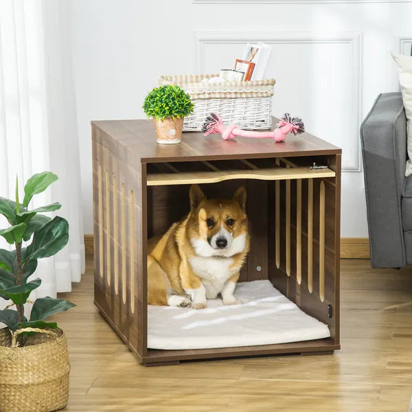 Wooden Pet Crate Table with Plush Cushion, Side Entry, Removable Door, Brown - product image 2