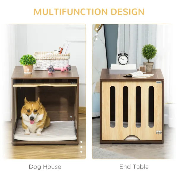 Wooden Pet Crate Table with Plush Cushion, Side Entry, Removable Door, Brown - product image 4