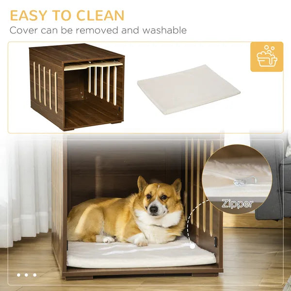 Wooden Pet Crate Table with Plush Cushion, Side Entry, Removable Door, Brown - product image 6