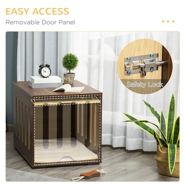 Wooden Pet Crate Table with Plush Cushion, Side Entry, Removable Door, Brown - product image 5