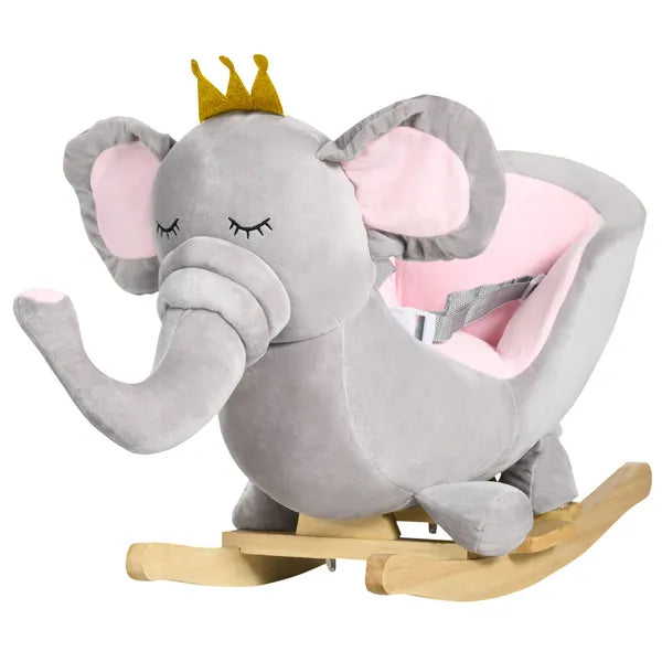 Qaba Elephant Baby Rocking Horse with Sound, Wooden Base, Safety Belt for Toddlers 1.5-3 Years, Gray - product image 11