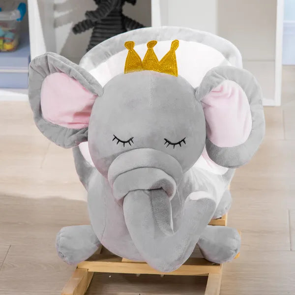 Qaba Elephant Baby Rocking Horse with Sound, Wooden Base, Safety Belt for Toddlers 1.5-3 Years, Gray - product image 9