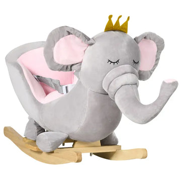 Qaba Elephant Baby Rocking Horse with Sound, Wooden Base, Safety Belt for Toddlers 1.5-3 Years, Gray - product image 1