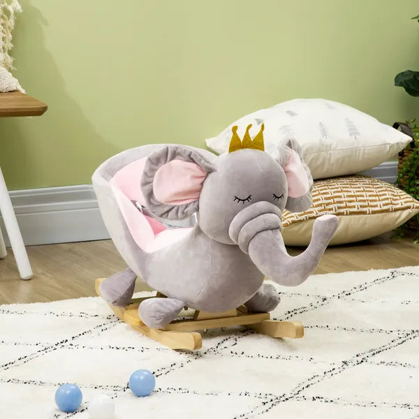 Qaba Elephant Baby Rocking Horse with Sound, Wooden Base, Safety Belt for Toddlers 1.5-3 Years, Gray - product image 10