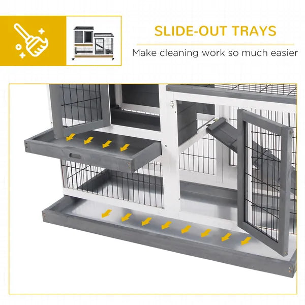 PawHut Elevated Bunny Cage Indoor Rabbit Hutch with Wheels Ramp Removable Tray for Guinea Pigs Gray - product image 6