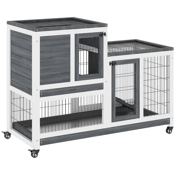 PawHut Elevated Bunny Cage Indoor Rabbit Hutch with Wheels Ramp Removable Tray for Guinea Pigs Gray - product image 11