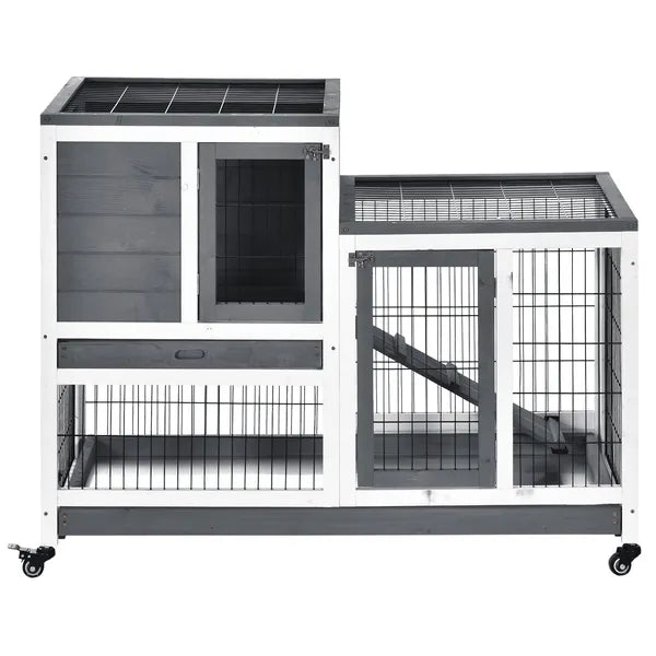 PawHut Elevated Bunny Cage Indoor Rabbit Hutch with Wheels Ramp Removable Tray for Guinea Pigs Gray - product image 8