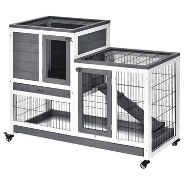PawHut Elevated Bunny Cage Indoor Rabbit Hutch with Wheels Ramp Removable Tray for Guinea Pigs Gray - product image 1