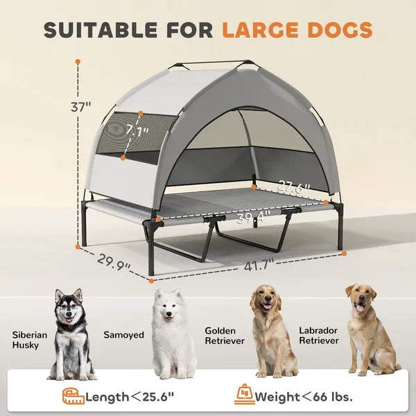Elevated Dog Bed with Removable Canopy, Portable Outside Raised Pet Cot with Cooling Pad, Storage Bag, 42" x 30" x 37" - product image 3