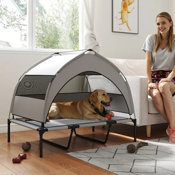 Elevated Dog Bed with Removable Canopy, Portable Outside Raised Pet Cot with Cooling Pad, Storage Bag, 42" x 30" x 37" - product image 10