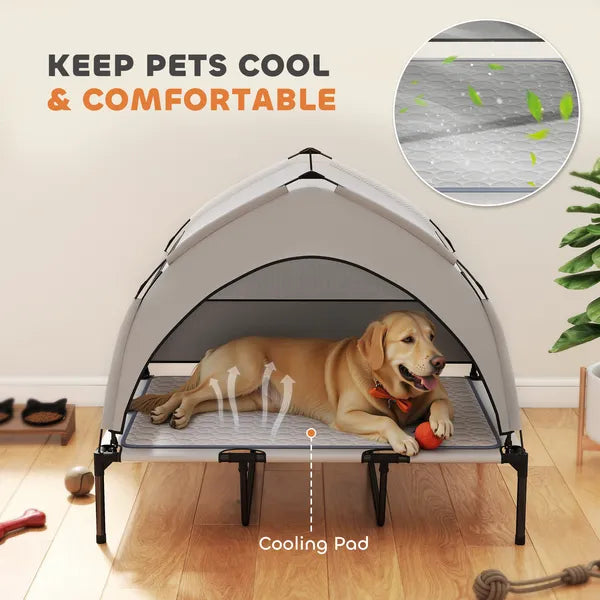 Elevated Dog Bed with Removable Canopy, Portable Outside Raised Pet Cot with Cooling Pad, Storage Bag, 42" x 30" x 37" - product image 4
