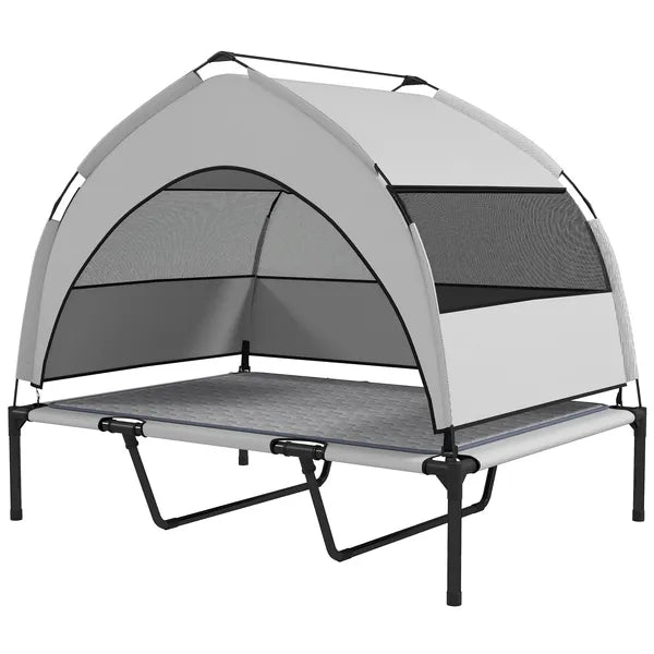 Elevated Dog Bed with Removable Canopy, Portable Outside Raised Pet Cot with Cooling Pad, Storage Bag, 42" x 30" x 37" - product image 1