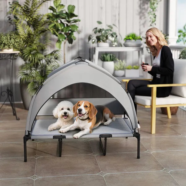 Elevated Dog Bed with Removable Canopy, Portable Outside Raised Pet Cot with Cooling Pad, Storage Bag, 42" x 30" x 37" - product image 9