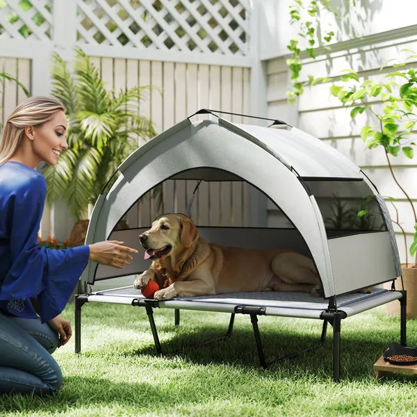 Elevated Dog Bed with Removable Canopy, Portable Outside Raised Pet Cot with Cooling Pad, Storage Bag, 42" x 30" x 37" - product image 2