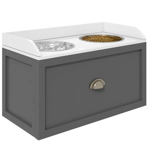 Elevated Dog Bowl Station with Storage Drawer 21L Capacity and 2 Stainless Bowls Gray - product image 1