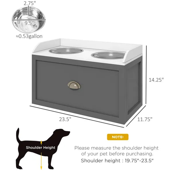 Elevated Dog Bowl Station with Storage Drawer 21L Capacity and 2 Stainless Bowls Gray - product image 3