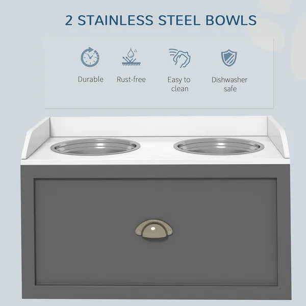 Elevated Dog Bowl Station with Storage Drawer 21L Capacity and 2 Stainless Bowls Gray - product image 6