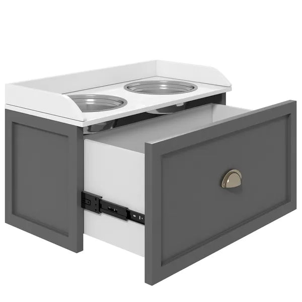 Elevated Dog Bowl Station with Storage Drawer 21L Capacity and 2 Stainless Bowls Gray - product image 7
