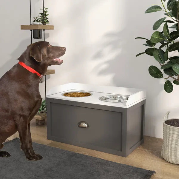 Elevated Dog Bowl Station with Storage Drawer 21L Capacity and 2 Stainless Bowls Gray - product image 2