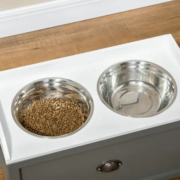 Elevated Dog Bowl Station with Storage Drawer 21L Capacity and 2 Stainless Bowls Gray - product image 8