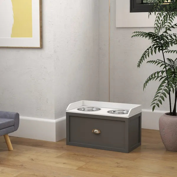 Elevated Dog Bowl Station with Storage Drawer 21L Capacity and 2 Stainless Bowls Gray - product image 9