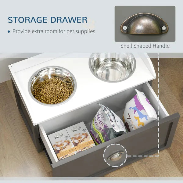 Elevated Dog Bowl Station with Storage Drawer 21L Capacity and 2 Stainless Bowls Gray - product image 5
