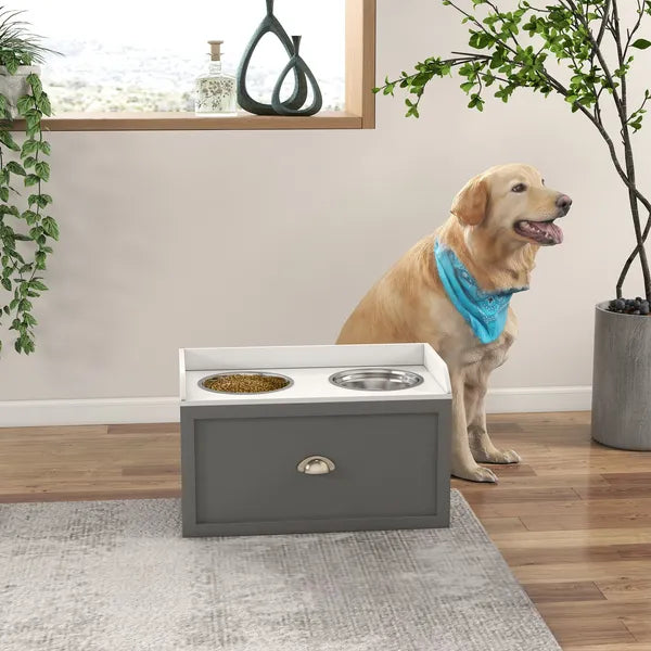 Elevated Dog Bowl Station with Storage Drawer 21L Capacity and 2 Stainless Bowls Gray - product image 10