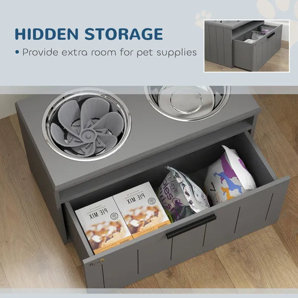 Elevated Dog Bowls, Large Breed Raised Dogs Bowl Stand with 2 Stainless Steel Bowls, Storage Drawer and Slow Feeder Mat - product image 6