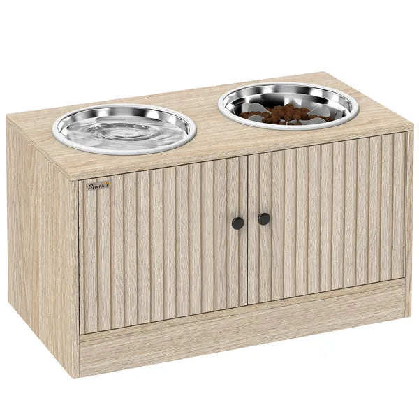 PawHut Elevated Dog Bowls with Storage Cabinet, 2 Stainless Steel Bowls, Slow Feeder, Dog Feeding Station for Large Dogs, Oak - product image 11