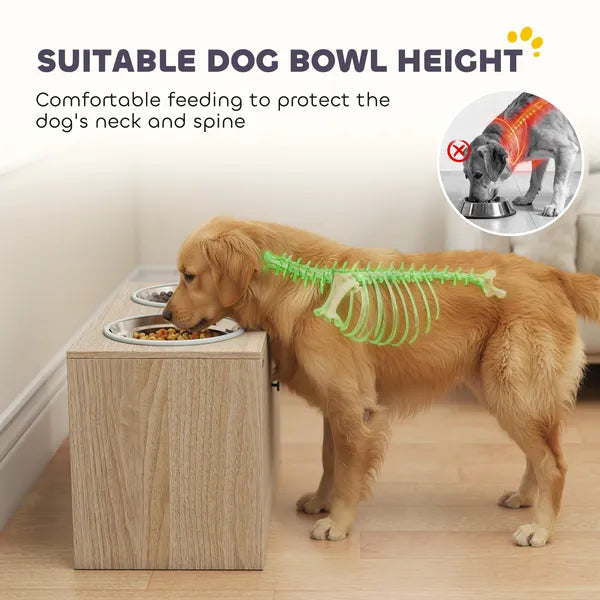 PawHut Elevated Dog Bowls with Storage Cabinet, 2 Stainless Steel Bowls, Slow Feeder, Dog Feeding Station for Large Dogs, Oak - product image 4