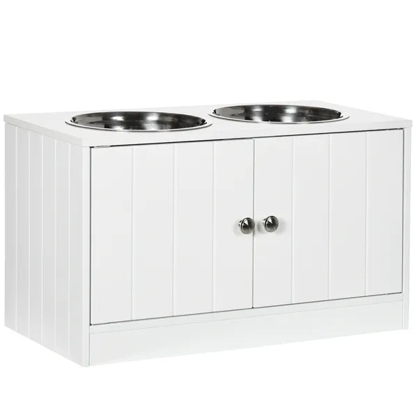 PawHut Elevated Dog Bowls with Storage Cabinet, Large 44L Capacity, Raised Dog Bowl Stand, Pet Food Bowl Feeding Station, White - product image 1