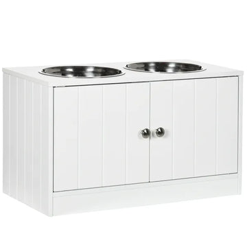 PawHut Elevated Dog Bowls with Storage Cabinet, Large 44L Capacity, Raised Dog Bowl Stand, Pet Food Bowl Feeding Station, White - product image 1