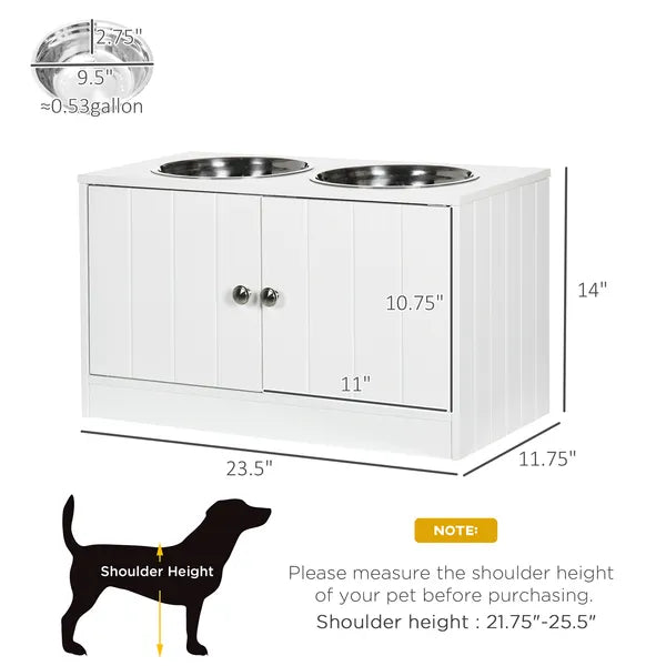 PawHut Elevated Dog Bowls with Storage Cabinet, Large 44L Capacity, Raised Dog Bowl Stand, Pet Food Bowl Feeding Station, White - product image 3