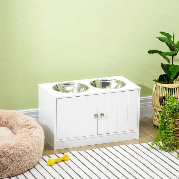 PawHut Elevated Dog Bowls with Storage Cabinet, Large 44L Capacity, Raised Dog Bowl Stand, Pet Food Bowl Feeding Station, White - product image 10