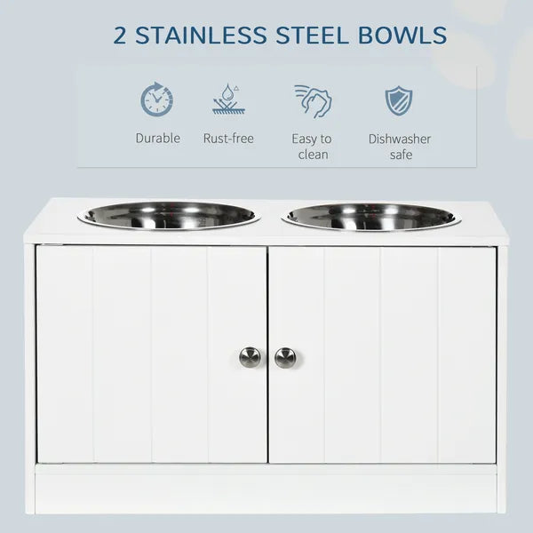 PawHut Elevated Dog Bowls with Storage Cabinet, Large 44L Capacity, Raised Dog Bowl Stand, Pet Food Bowl Feeding Station, White - product image 4